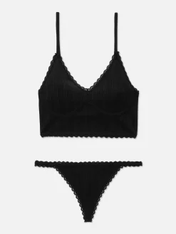 Femme Primark Ensembles Lingerie|Brassière Longue Et String En Pointelle Sans Couture