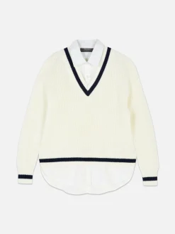 Femme Primark Pulls Et Gilets|Chemise Et Pull Deux-en-un De Style Universitaire