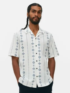 Homme Primark Chemises|Chemise Froissée à Manches Courtes Et Motif Géométrique