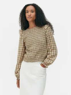 Femme Primark Chemises Et Blouses|Chemisier Froncé à Carreaux Et Manches Longues