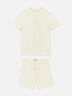 Homme Primark Pyjamas|Ensemble Pyjama Gaufré T-shirt Et Short En Jersey