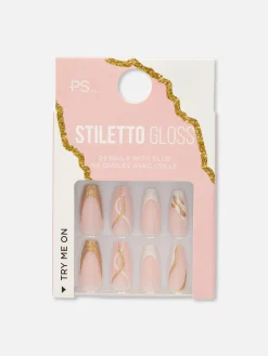 Primark Faux Ongles|Faux Ongles Pointus Glossy à Motif Tourbillons PS...