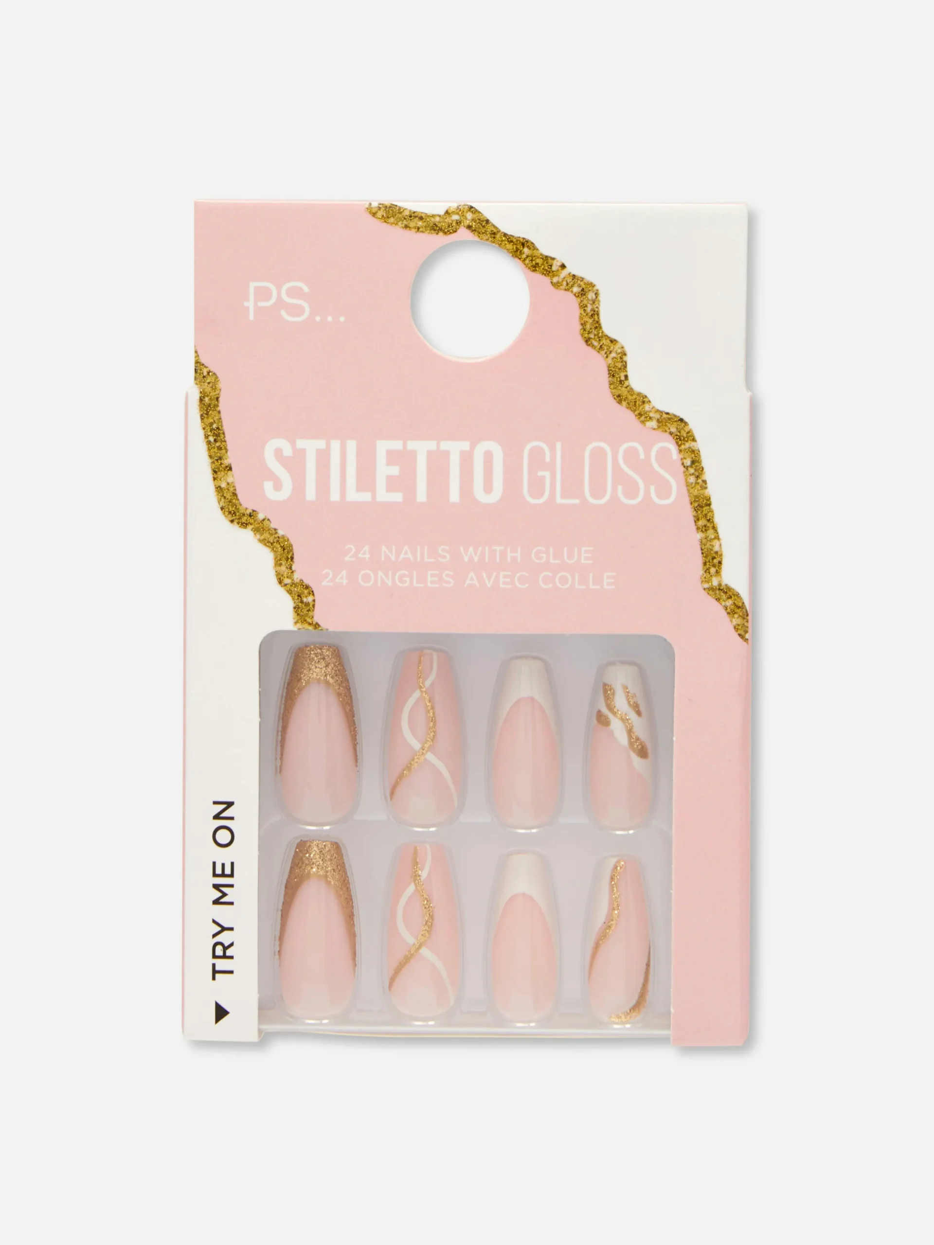 Primark Faux Ongles|Faux Ongles Pointus Glossy à Motif Tourbillons PS...