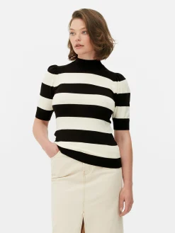 Femme Primark Pulls Et Gilets|Haut Tricoté à Col Montant Et Manches Bouffantes