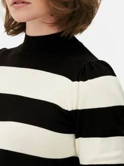 Femme Primark Pulls Et Gilets|Haut Tricoté à Col Montant Et Manches Bouffantes