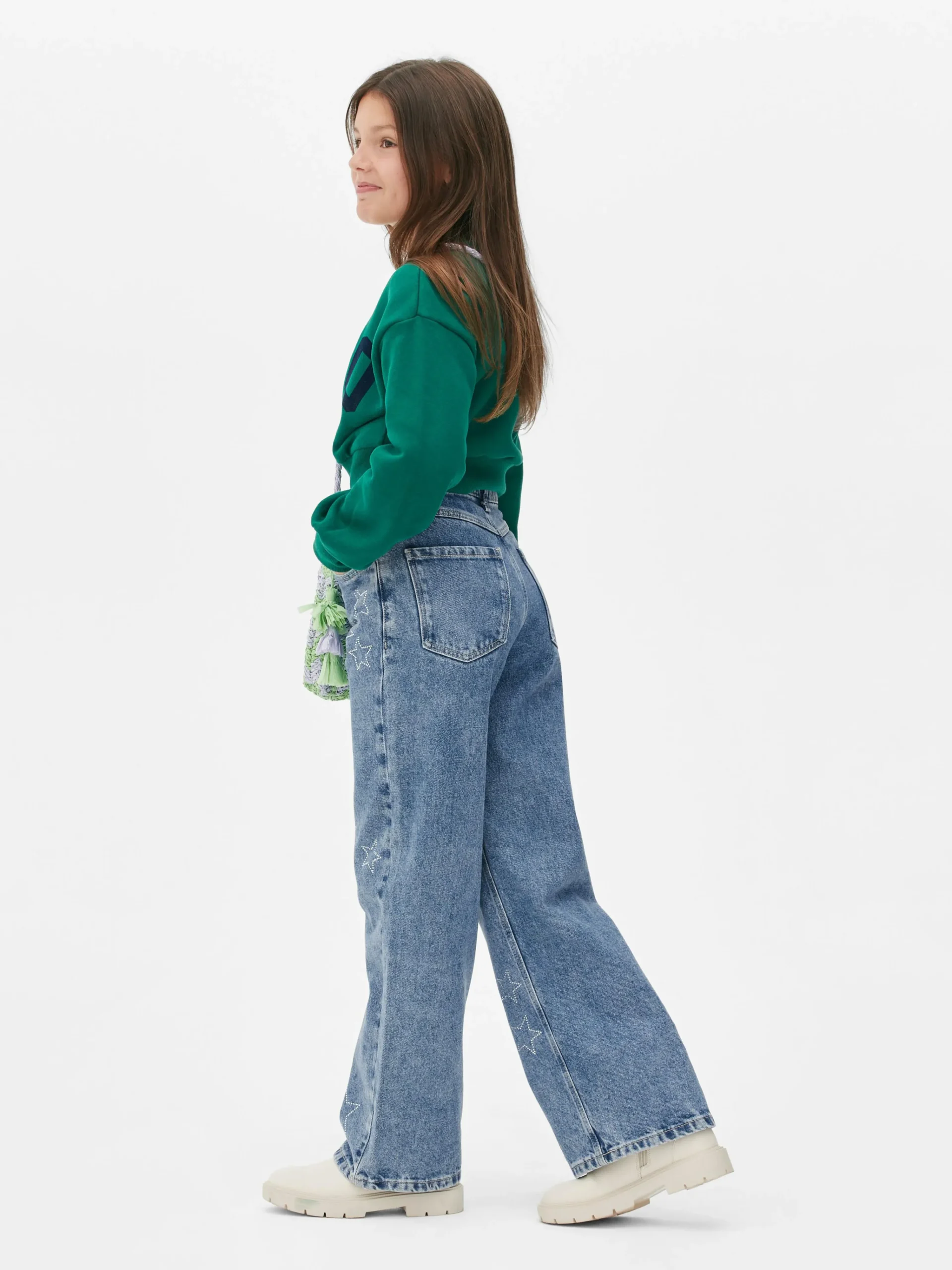 Enfant Primark Jean|Jean Denim Large Avec Motif étoile à Strass