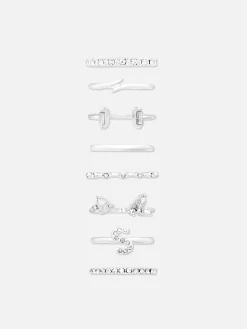 Femme Primark Bijoux|Lot De 8 Bagues à Initiale Et Strass