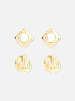 Femme Primark Bijoux|Lot De 2 Clous D'oreilles Nœud Et Fausse Perle