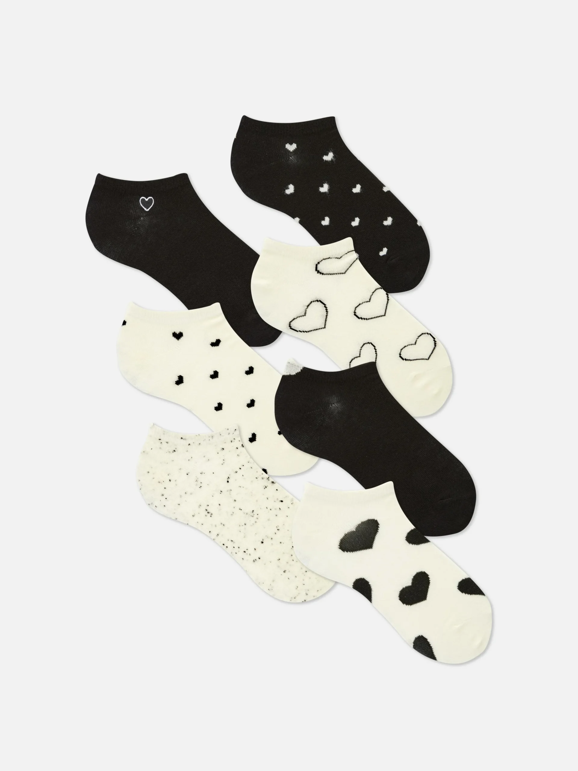 Femme Primark Chaussettes|Lot De 7 Paires De Socquettes Monochromes à Cœurs