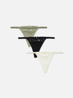 Femme Primark Culotte|Lot De 3 Strings Froncés à Finitions En Dentelle