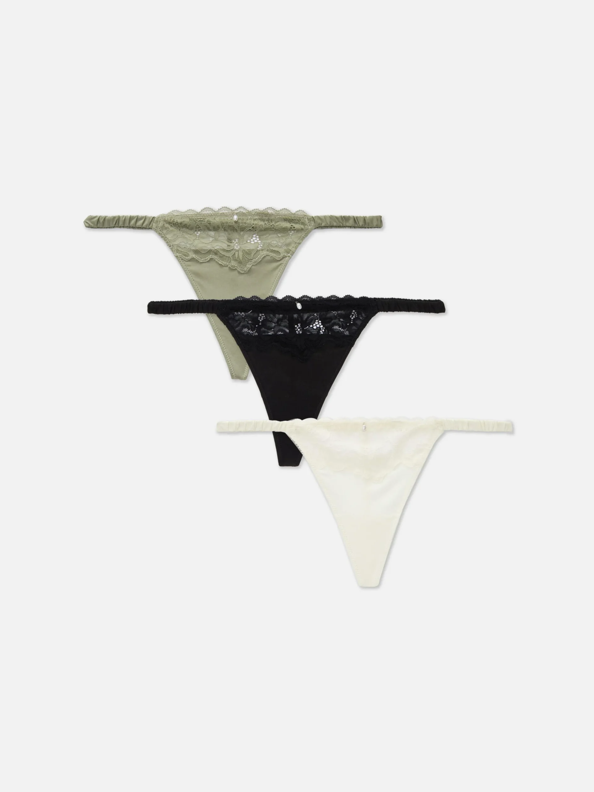 Femme Primark Culotte|Lot De 3 Strings Froncés à Finitions En Dentelle