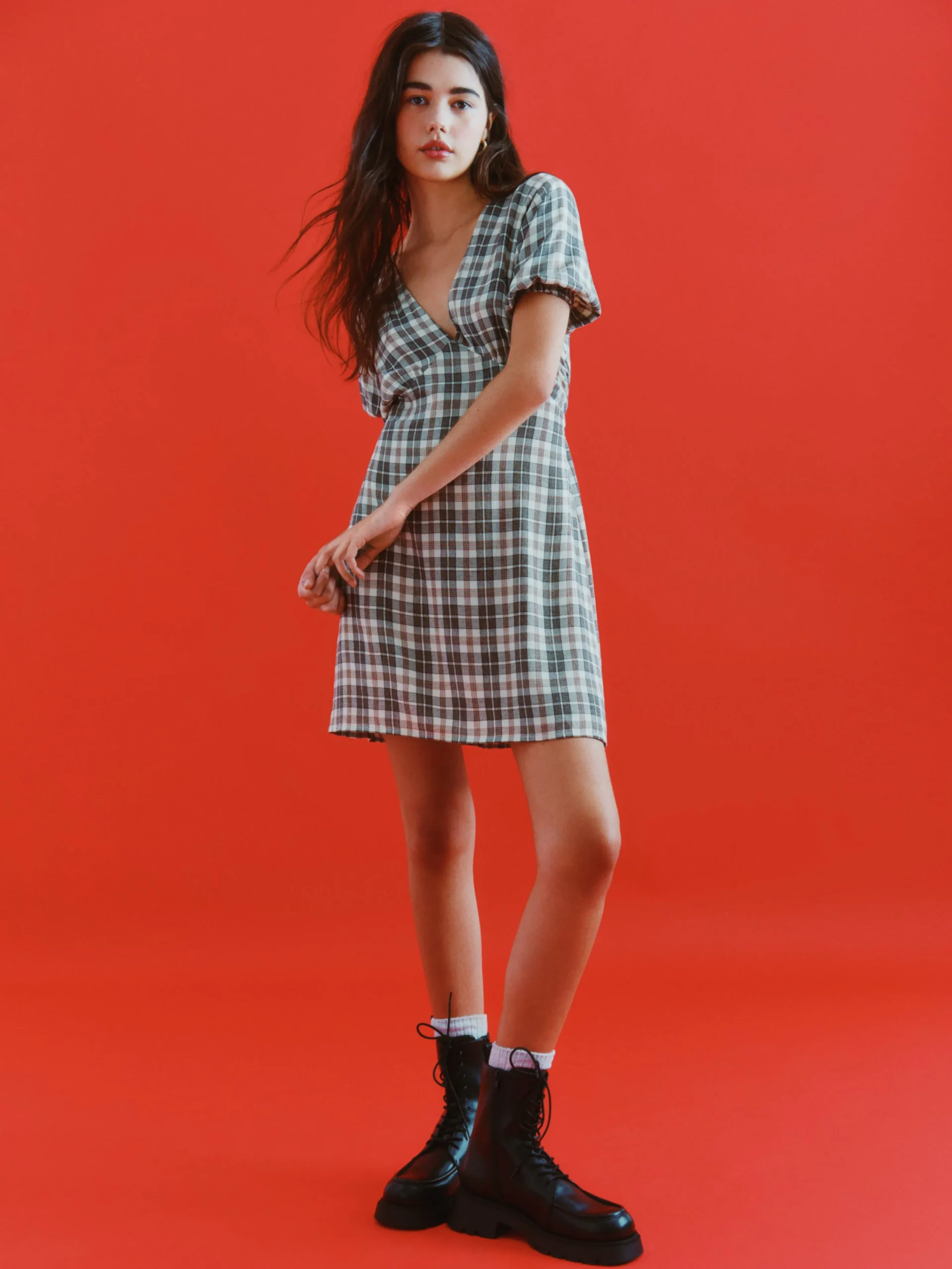 Femme Primark Robes|Mini Robe à Carreaux Et Col En V