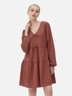 Femme Primark Robes|Mini Robe à Smocks Avec Col En V Et Liens à Nouer