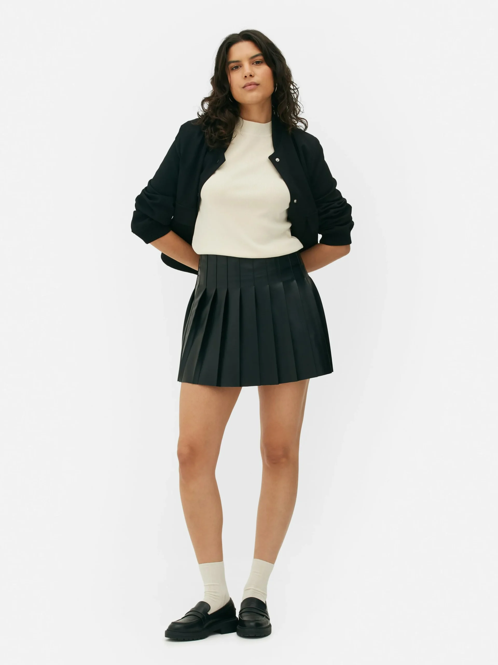 Femme Primark Jupes|Mini-jupe Plissée En Simili Cuir