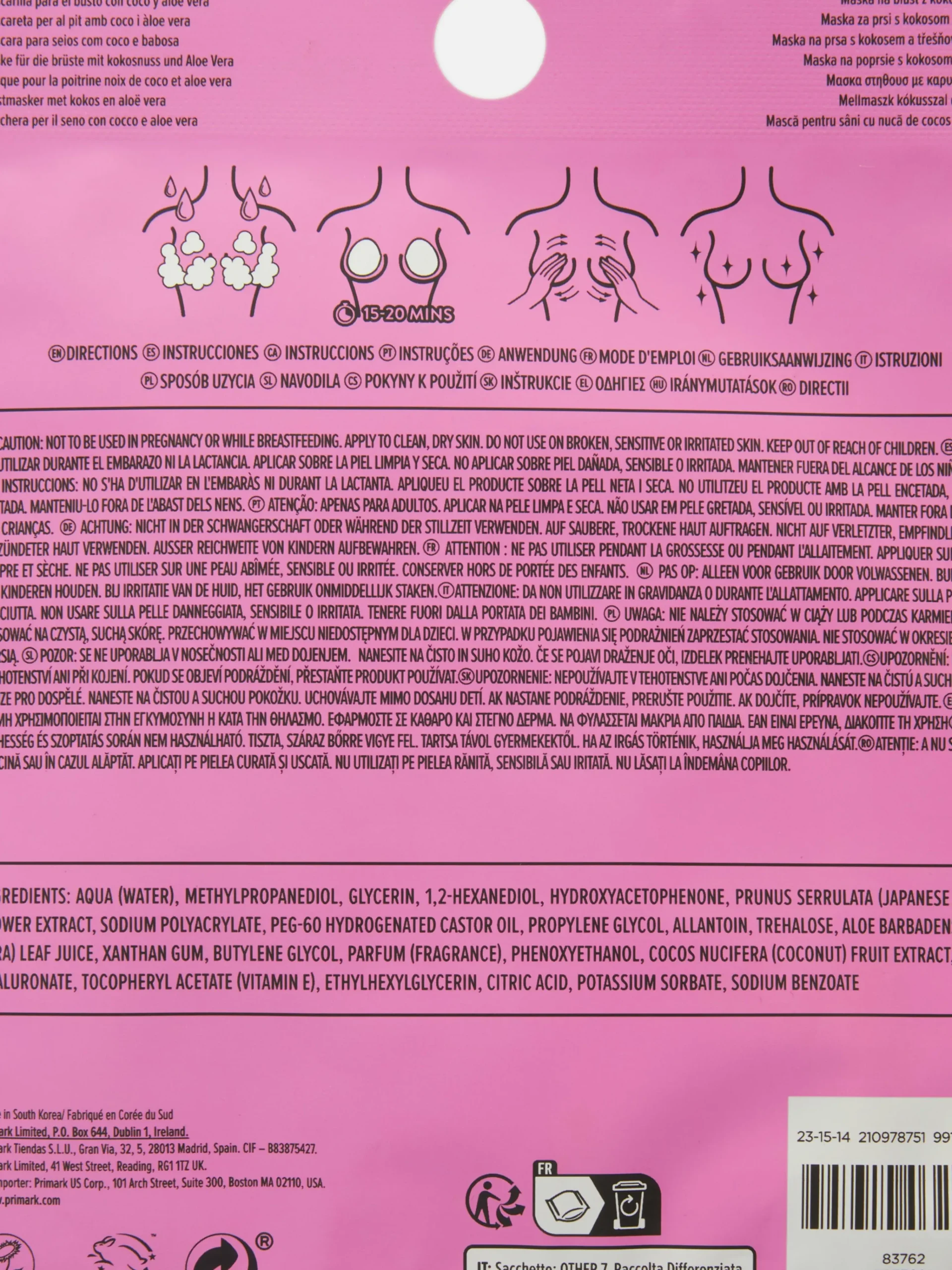 Primark Soins Hydratants|PS... Masque Hydratant Pour La Poitrine