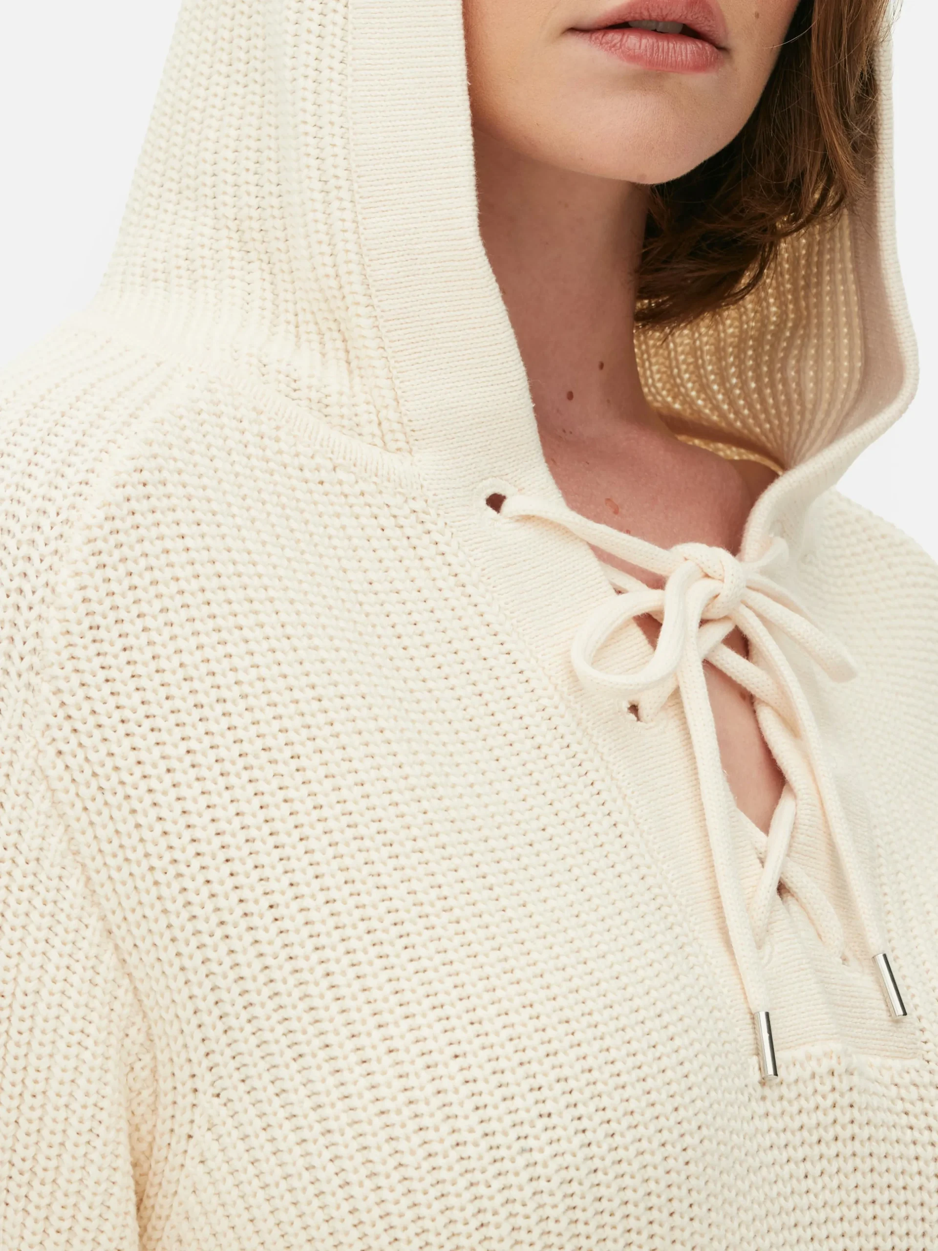 Femme Primark Pulls Et Gilets|Pull à Capuche à Lacet En Treillage Sur Le Devant