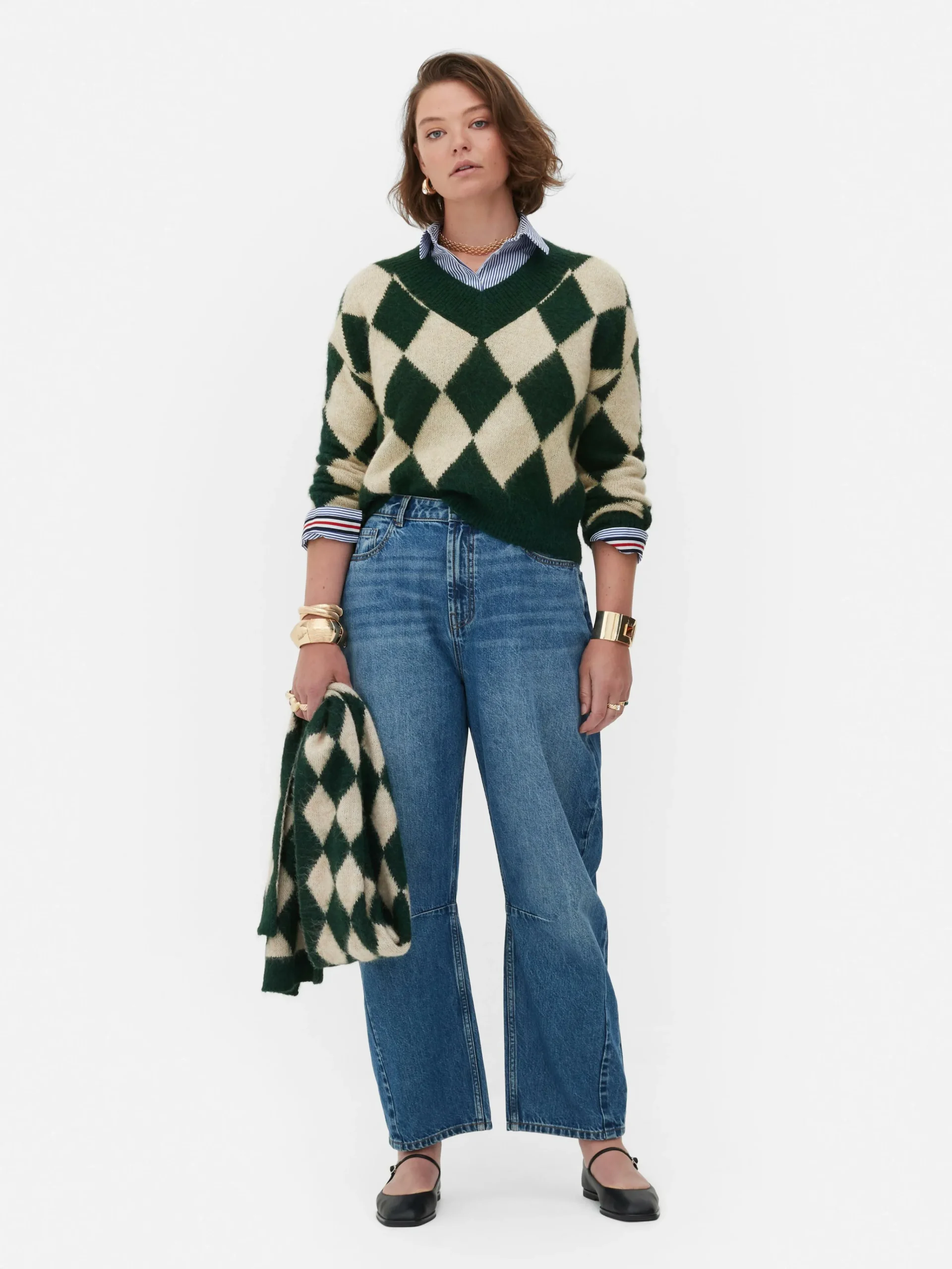 Femme Primark Pulls Et Gilets|Pull En Maille à Col En V Et Motif Losanges Rita Ora