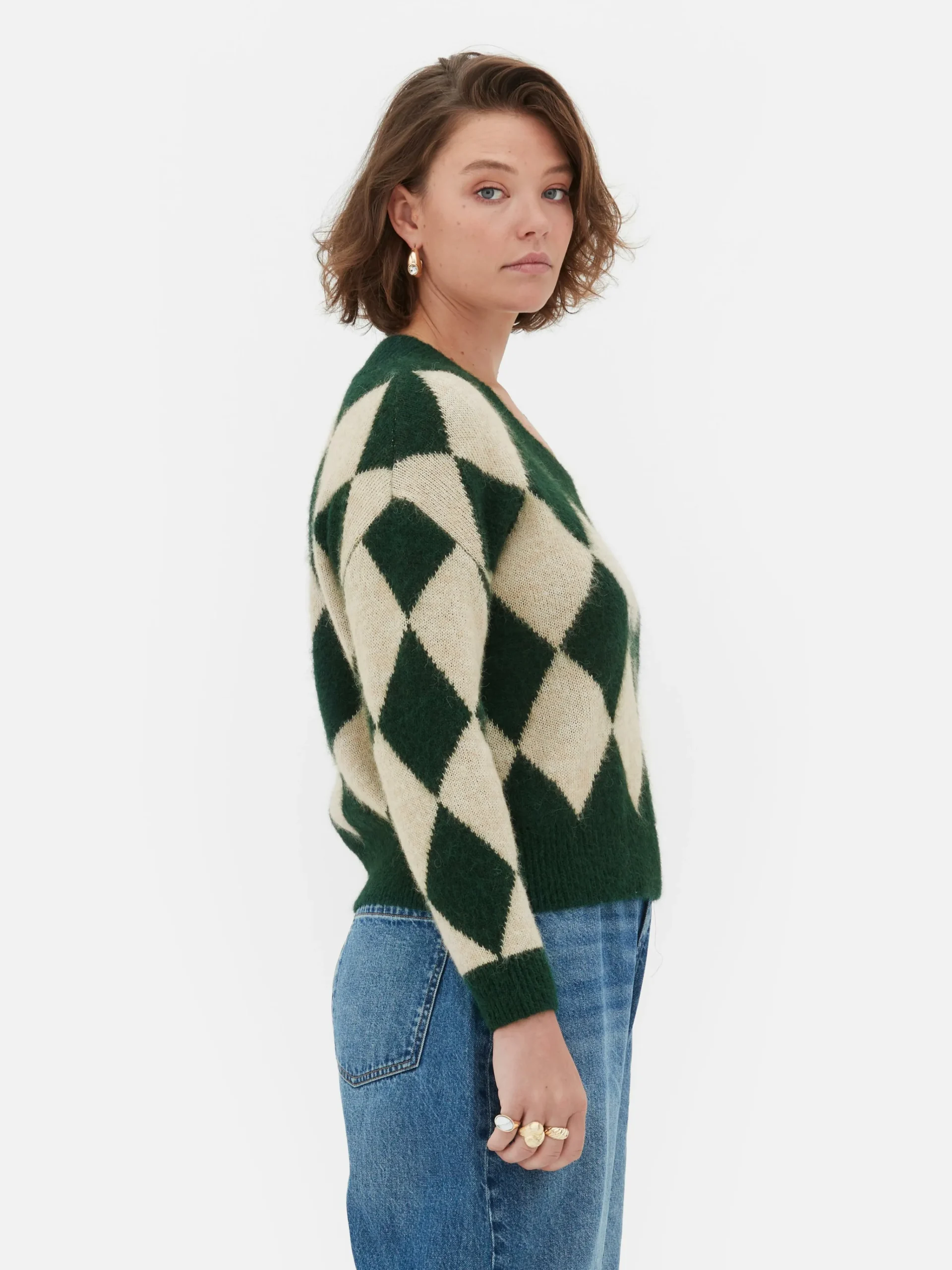 Femme Primark Pulls Et Gilets|Pull En Maille à Col En V Et Motif Losanges Rita Ora