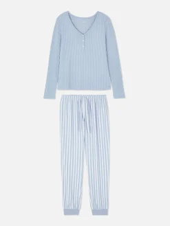 Femme Primark Ensembles Pyjamas|Pyjama T-shirt Boutonné Et Pantalon à Motifs