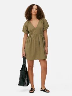 Femme Primark Robes|Robe à Smocks, Manches Bouffantes Et Col En V