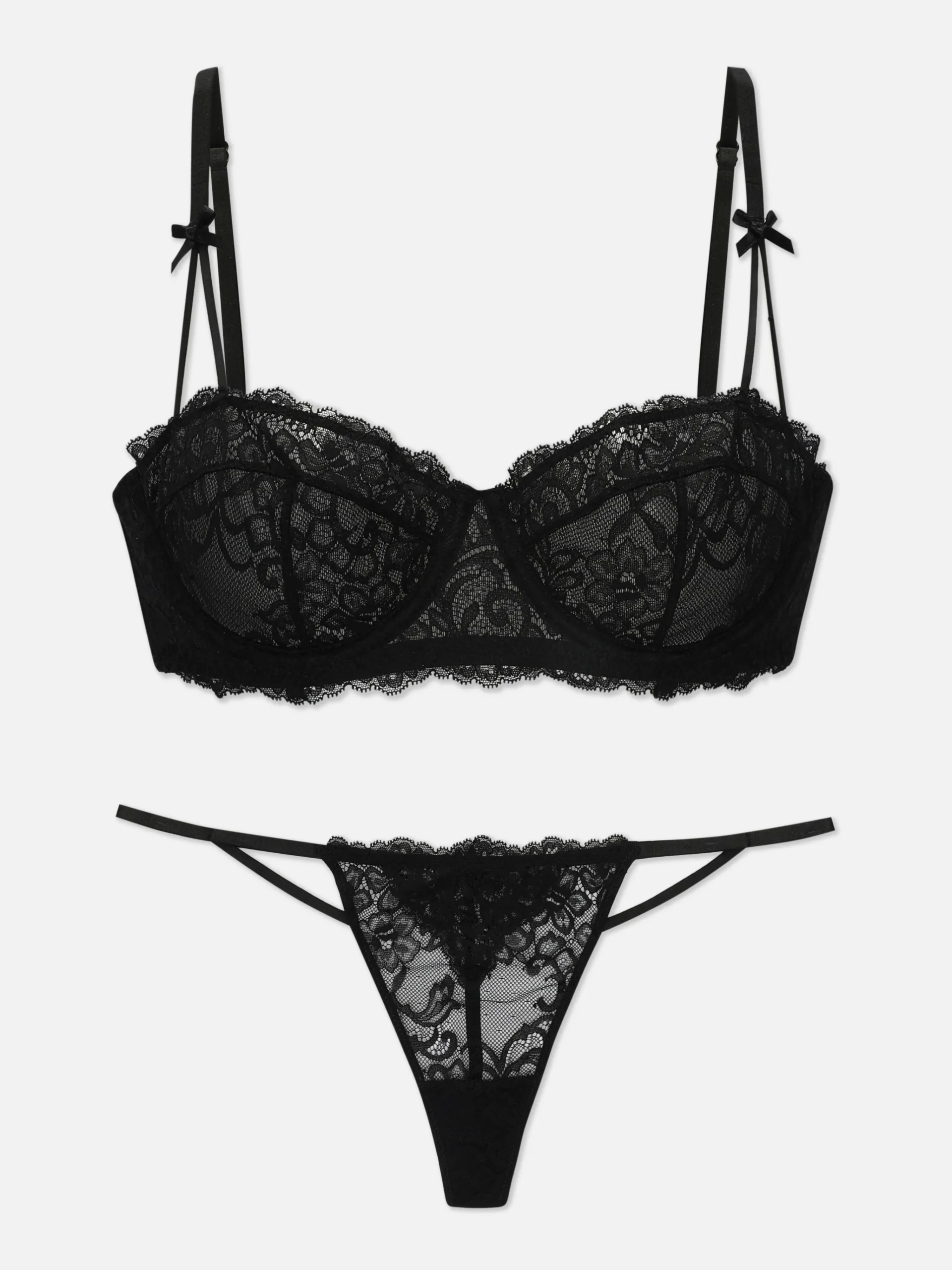 Femme Primark Ensembles Lingerie|Soutien-gorge Balconnets Et String En Dentelle