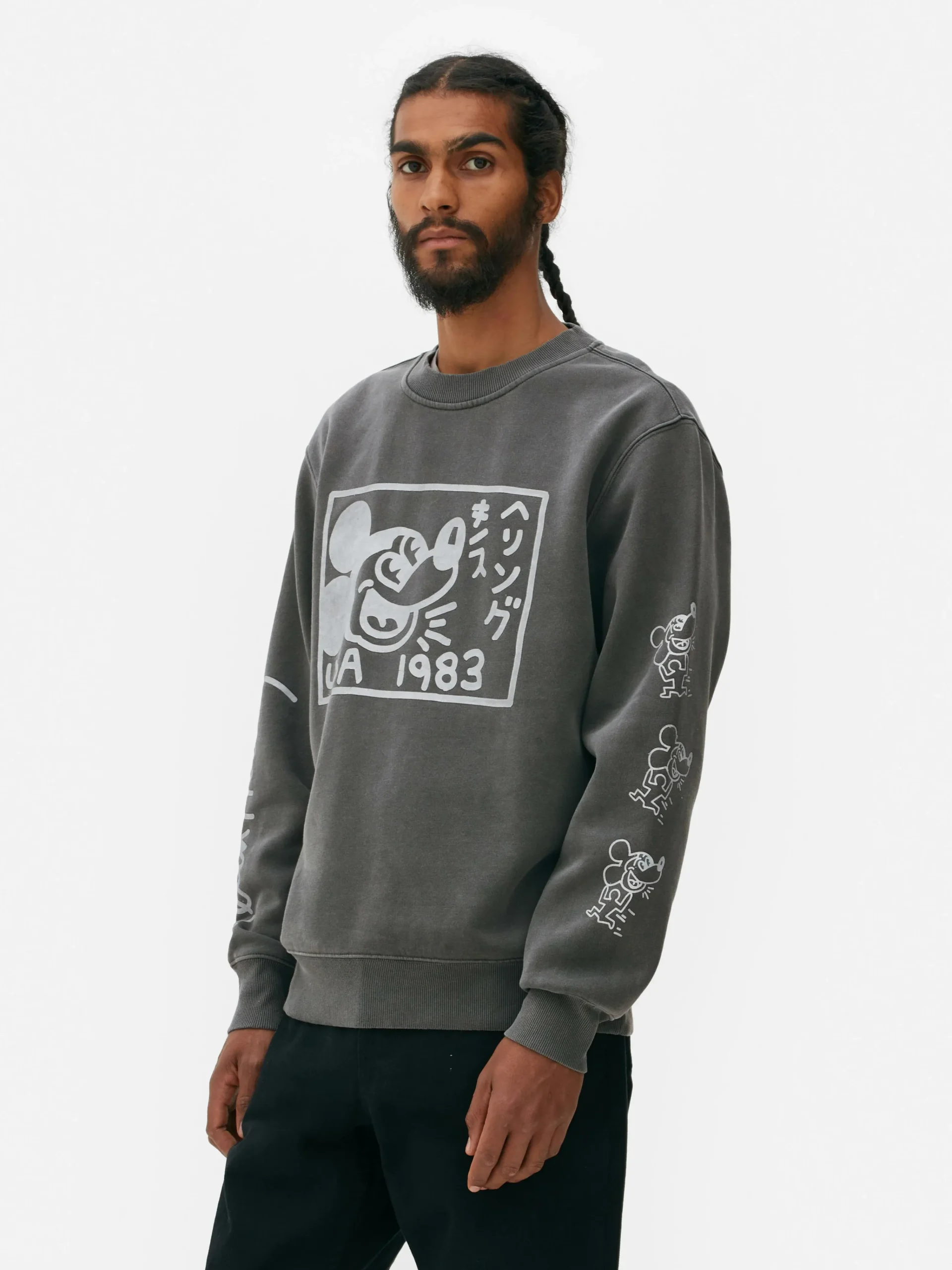 Homme Primark T-Shirts Et Sweat-Shirts À Motifs|Sweats À Capuche Et Sweat-Shirts|Sweat-shirt Délavé à L'acide Disney Mickey Mouse X Keith Haring