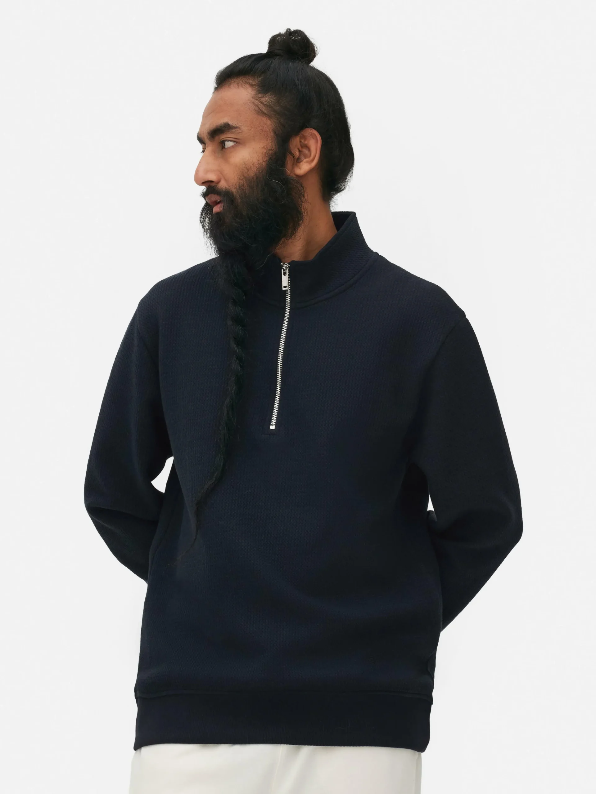 Homme Primark Sweats À Capuche Et Sweat-Shirts|Sweat-shirt Texturé à Col Zippé Et Motif Géométrique