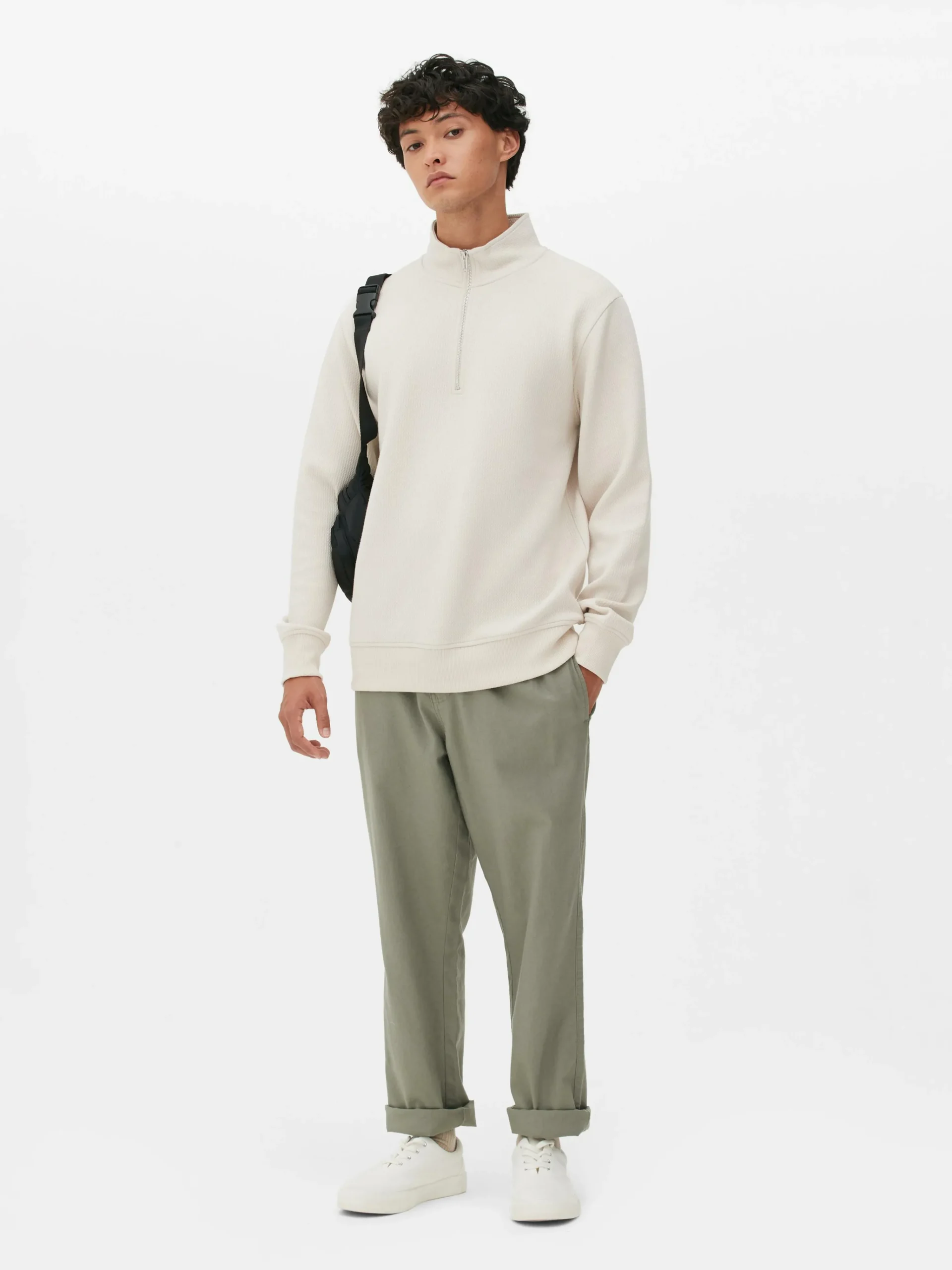 Homme Primark Sweats À Capuche Et Sweat-Shirts|Sweat-shirt Texturé à Col Zippé Et Motif Géométrique