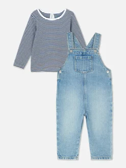 Primark Ensembles Et Tenues|T-shirt Rayé à Manches Longues Et Salopette En Denim