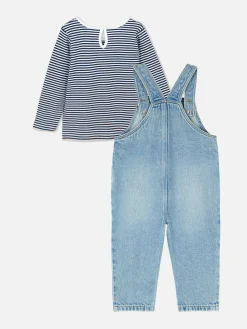Primark Ensembles Et Tenues|T-shirt Rayé à Manches Longues Et Salopette En Denim