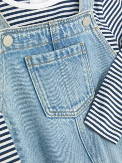 Primark Ensembles Et Tenues|T-shirt Rayé à Manches Longues Et Salopette En Denim