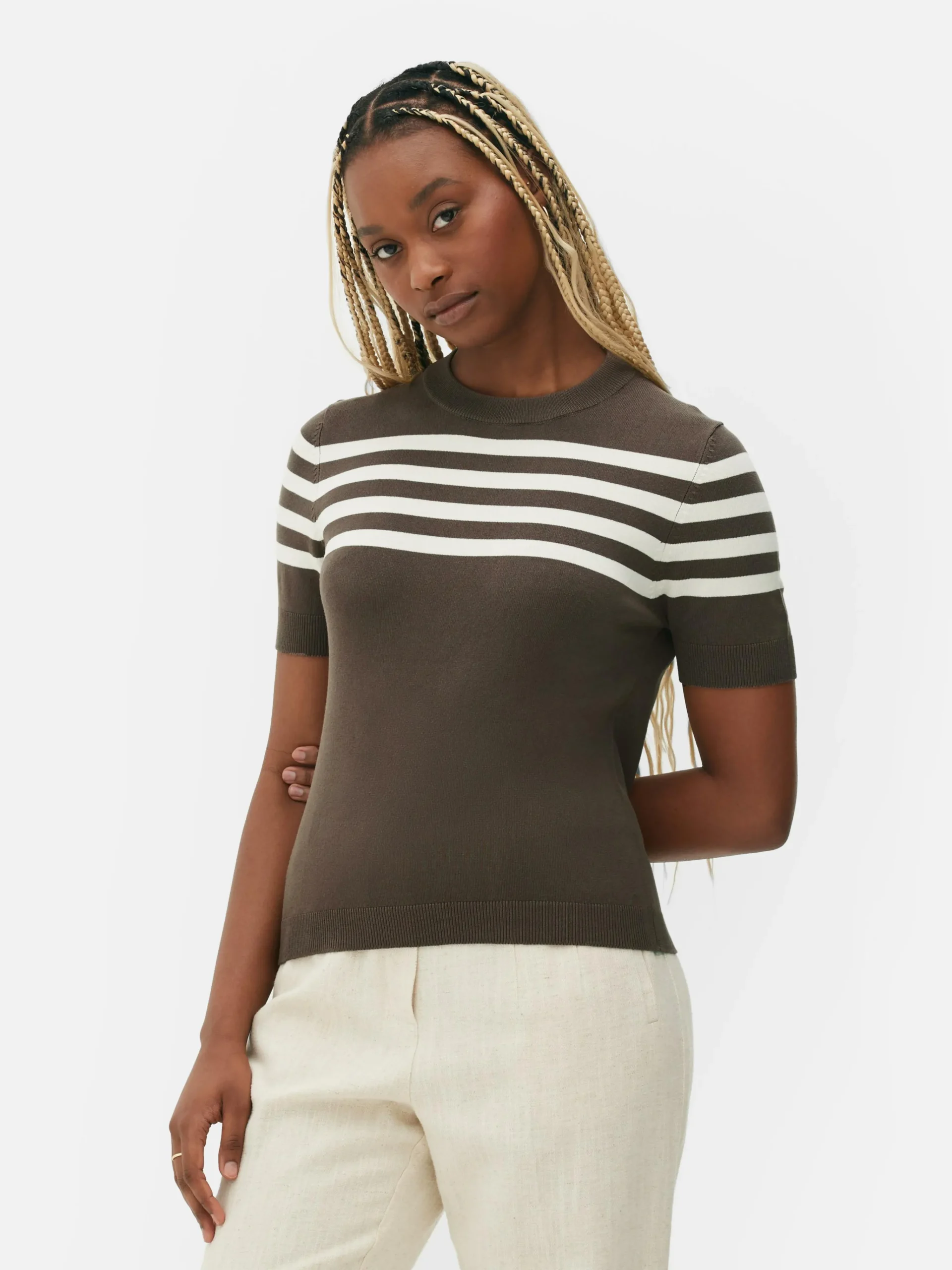 Femme Primark Hauts Et T-Shirts|T-shirt Tricoté à Manches Courtes